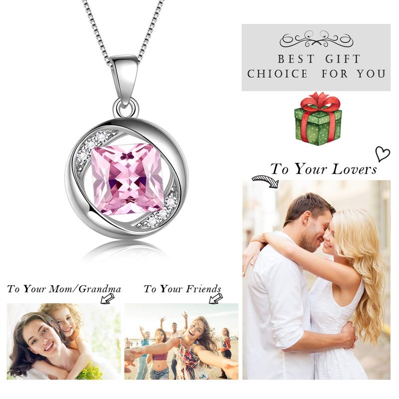 Aurora Tears October Birthstone Pendant Necklace Women 925 Sterling Silver Round Birthstones Created Tourmaline Pink Crystal Oct. Birth Stone Jewelry Birthday Gift DP0029O - Image 5